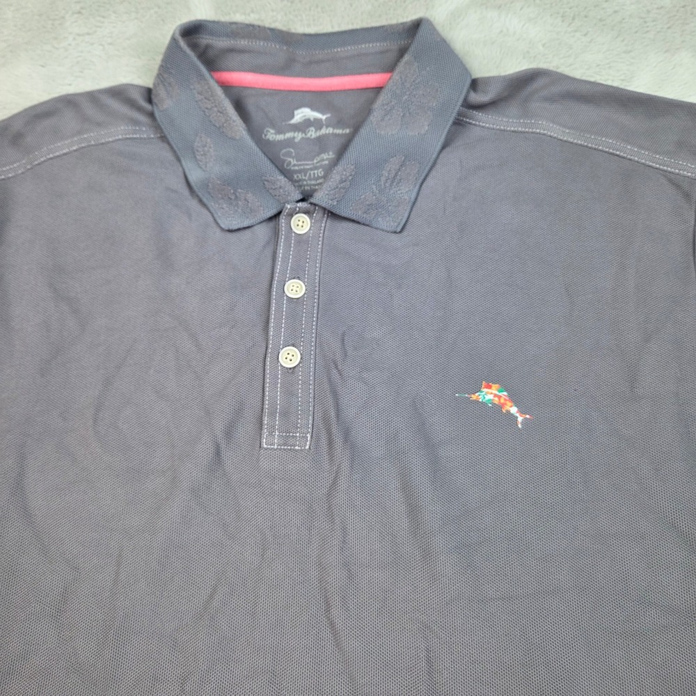 Tommy Bahama Polo Shirt Mens XXL Embroidered Collar Short Sleeve Marlin Grey
